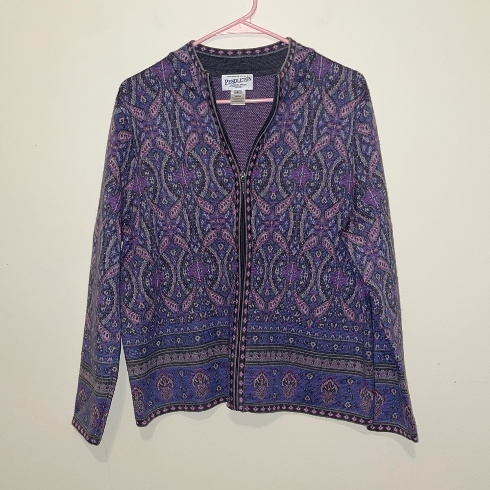 Pendleton 100% Merino Wool Purple Patterned Full … - image 1